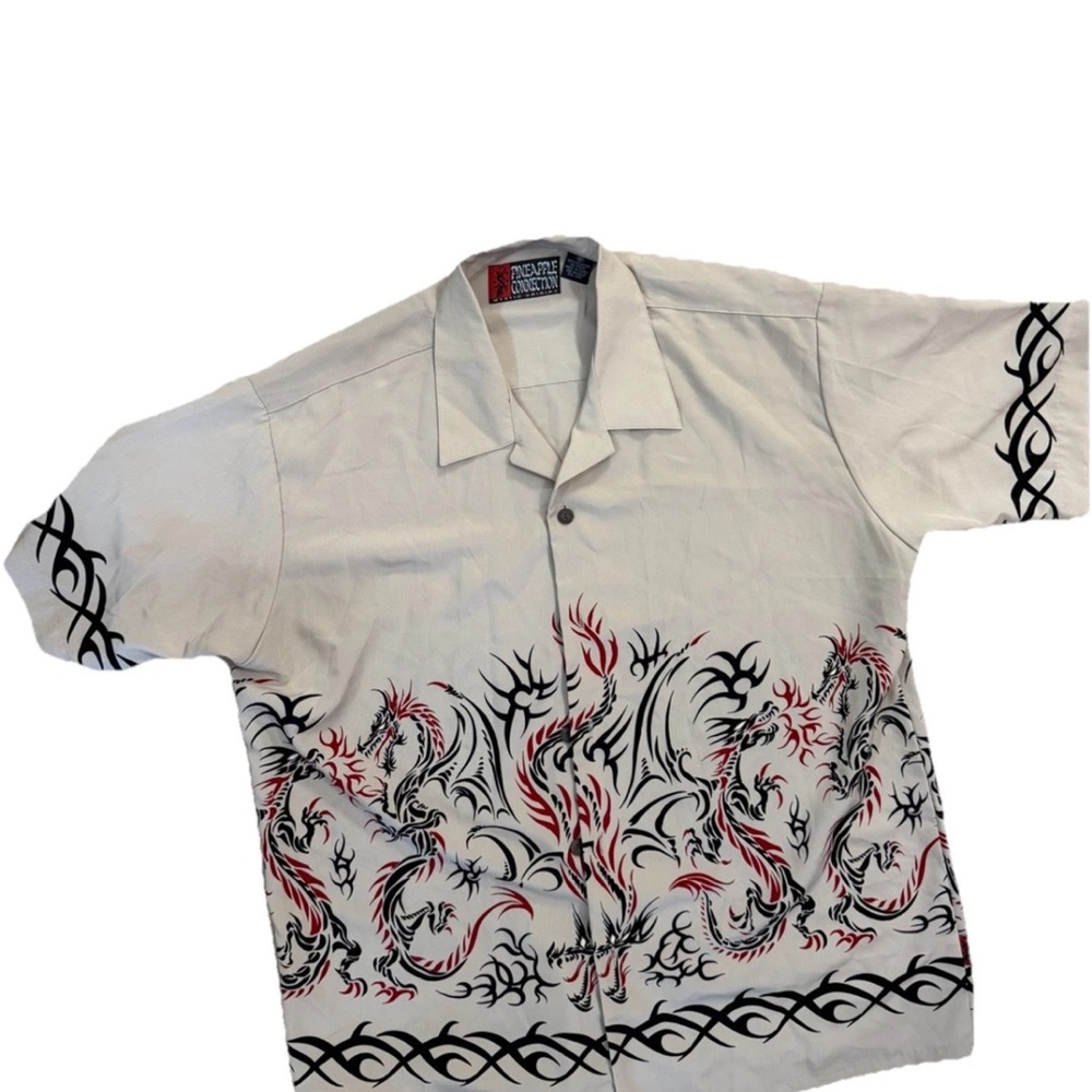Men's White Dragon Print Casual Shirt